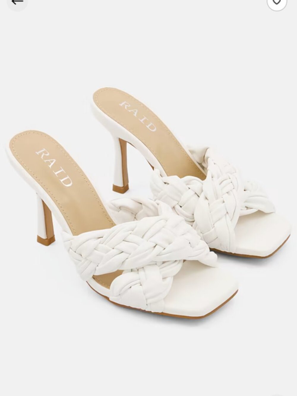 White Faux Leather Braided Stiletto Heel Sandals - Size 7W
